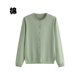 棉质宽松灰绿色外穿毛衣针织衫 100%纯棉毛衣开衫 女秋冬常规款