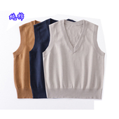 100%纯棉背心无袖 宽松 针织毛衣坎肩马甲学生马夹V领jk制服女薄款
