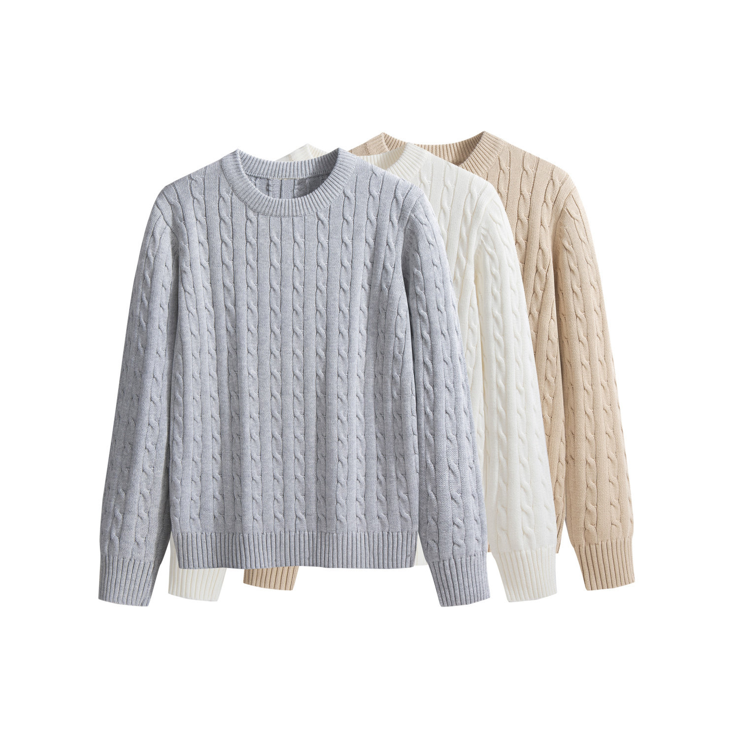 纯棉麻花针织衫女新款圆领长袖不起球宽松毛衣扭花全棉套头薄款