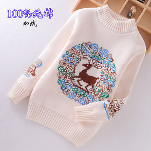 保暖全棉线衣 加绒加厚套头女士打底衫 纯棉针织衫 毛衣女半高领长袖