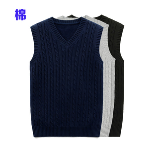 女毛线纯棉马甲针织背心坎肩无袖全棉麻花V领大码马夹女士毛衣男
