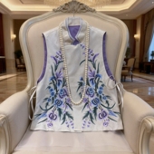 2026早春新中式 天丝刺绣立领盘扣马甲复古中国风坎肩民族风背心女