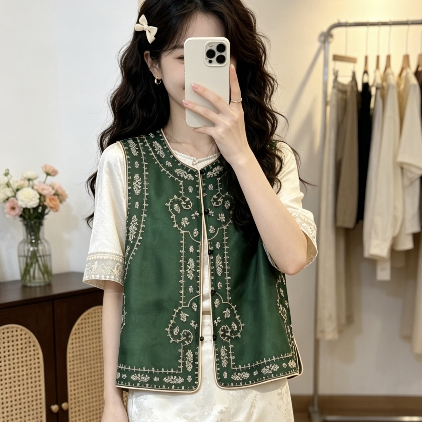 新中式如意头真丝欧根纱刺绣背心马甲2026春夏复古国风坎肩外搭女