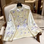 上衣复古国风刺绣对襟立领醋酸外套国潮女装 新中式 老钱风改良唐装