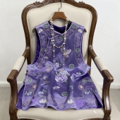 新中式 改良唐装 旗袍短裙国风醋酸蝴蝶刺绣斜襟大马甲上衣背心裙女