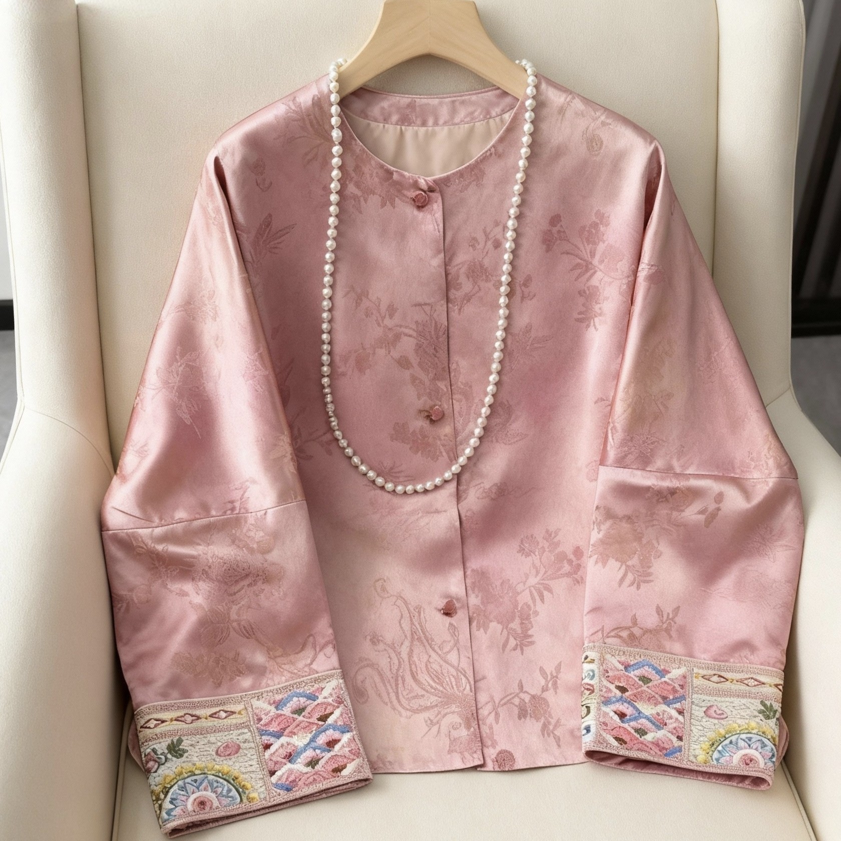 新中式国风真丝绣花外套女2026春秋新款设计感国潮唐装茶服上衣女