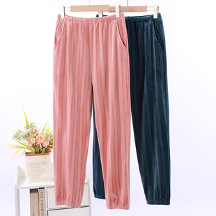 秋冬季睡裤女士长裤居家裤海岛绒可外穿睡裤大码暖暖裤束口家居裤