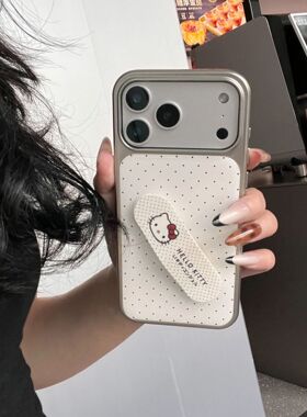 ins满屏小波点kt支架适用苹果16/17Promax手机壳IP15韩系滴胶水凝