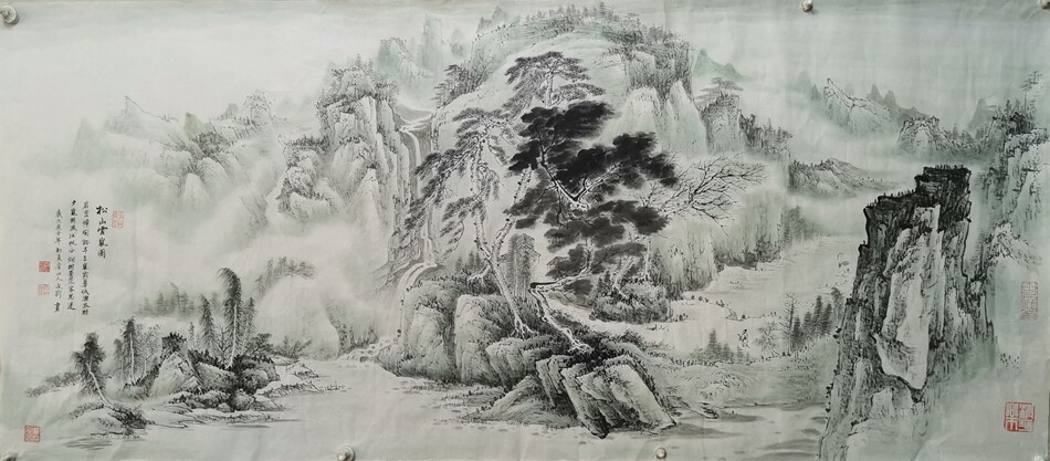 一枫斋自创纯手绘国画山水画仿古六尺横惊爆掌柜推荐松下观瀑图88