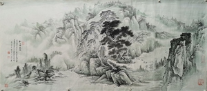 一枫斋自创纯手绘国画山水画仿古六尺横惊爆掌柜推荐松下观瀑图88