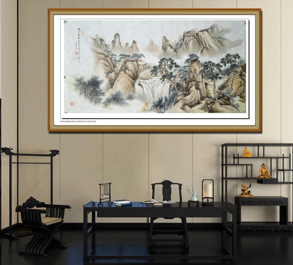 热卖一枫斋自创纯手绘国画仿古四尺横幅十品山水画惊爆秋山亭溪图