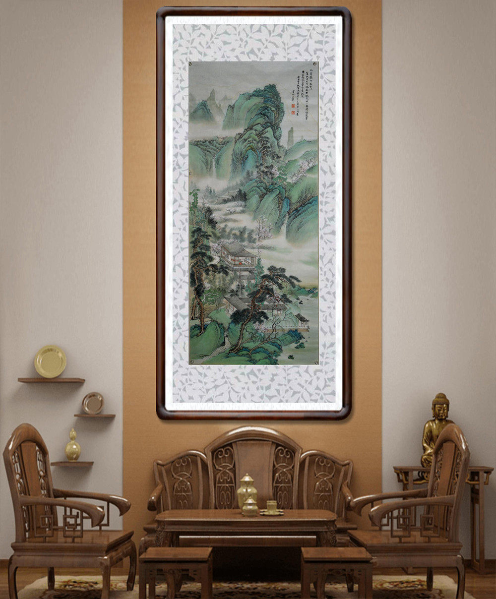 国画一枫斋纯手绘精品仿古山水画六尺中堂王石谷观云图包邮风景