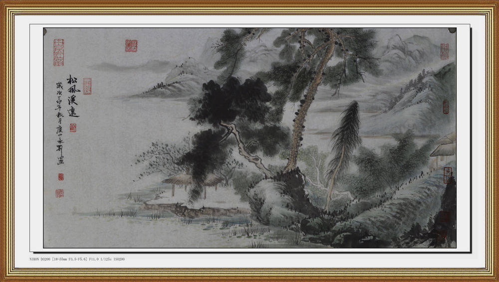 热卖客厅一枫斋纯手绘精品国画仿古山水画三尺横幅系列松风溪远图