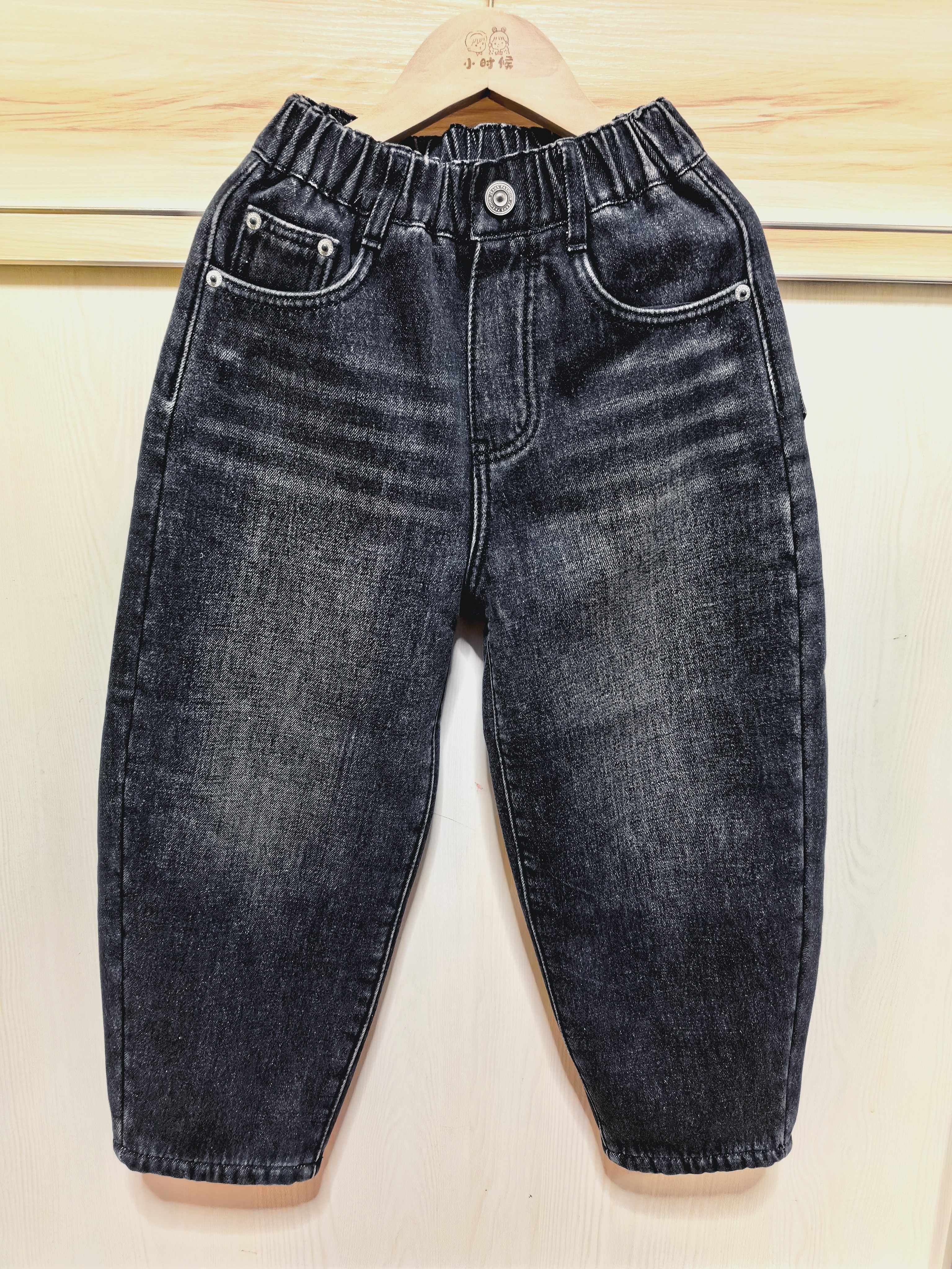 格格家冬季新款男童女童薄绒牛仔裤中大童