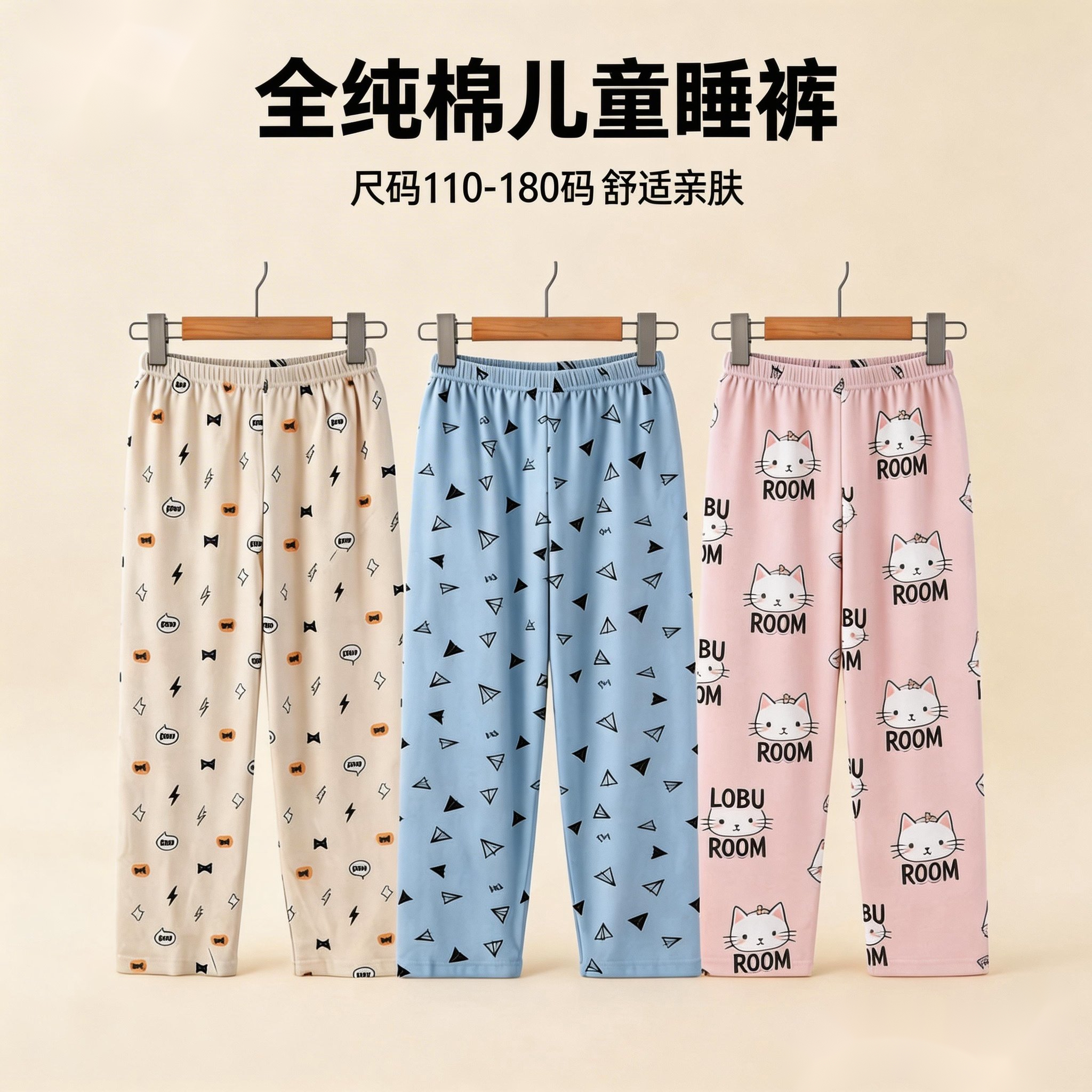 儿童睡裤春夏秋纯棉宽松薄款中大童长裤秋裤空调裤男童女童家居裤