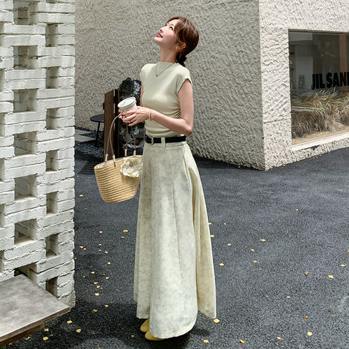 现货2D078-T2056-P155K238针织上衣+晕染半裙真两件套