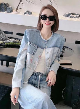 2024秋季新款高级感独特新中式重工刺绣国风短款牛仔夹克外套女潮