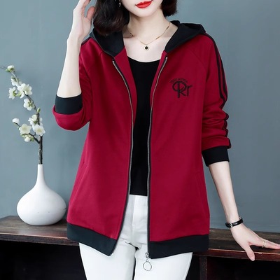 加绒加厚外套女装2024秋冬新款妈妈连帽长袖上衣大码女士宽松卫衣