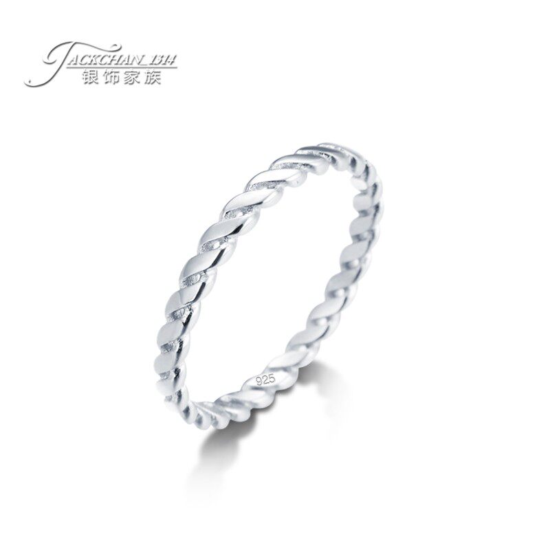 时尚简约925纯银戒指女款经典简单麻花指环闪亮银饰好礼物送闺蜜