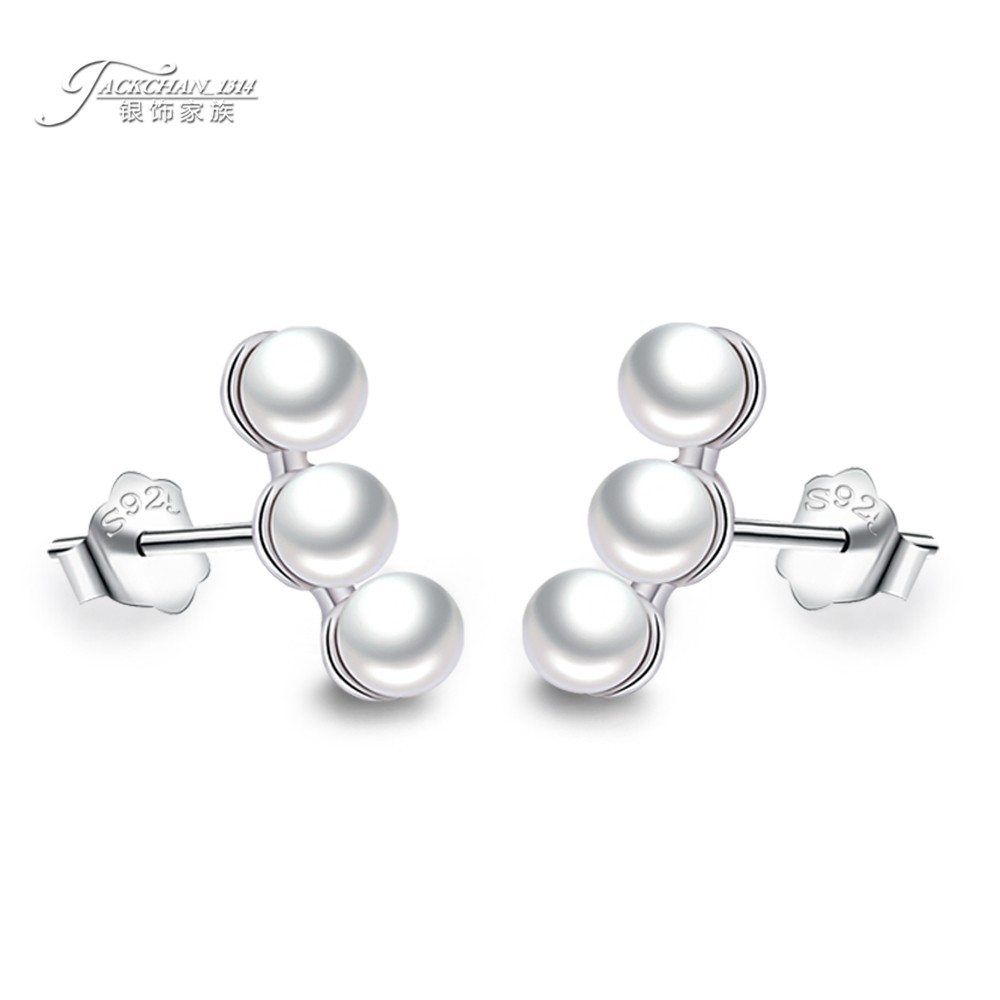 高贵典雅925纯银珍珠耳钉一排式旗袍配饰生日节日礼物大气不过敏