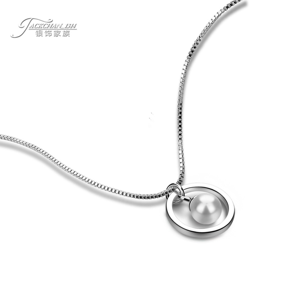 经典简单925纯银圆环珍珠项链时尚流行女款颈链生日宴会配饰潮款