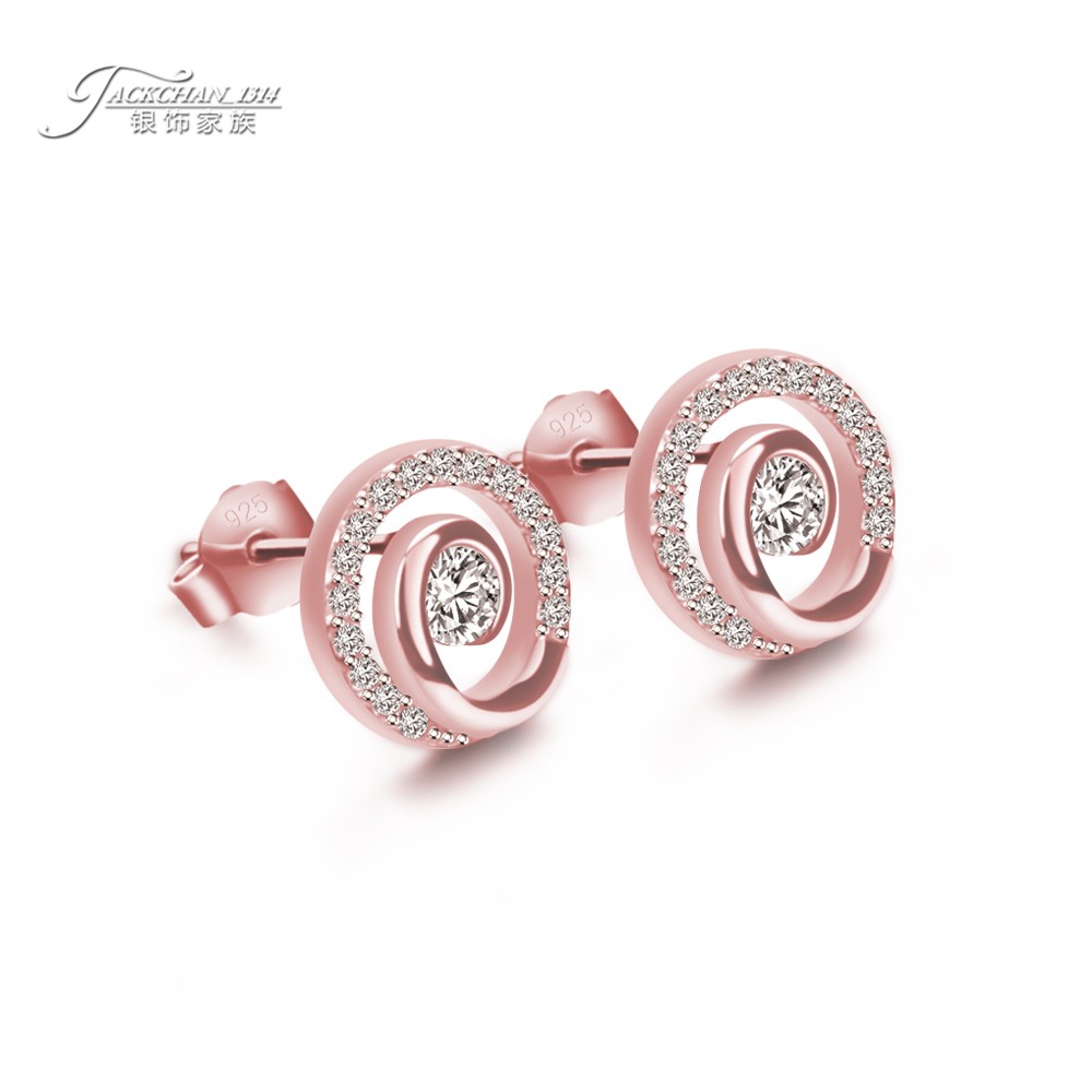 甜美奢华镶嵌锆石圆形耳饰品925纯银太极耳钉时尚简单女款配饰潮