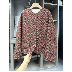 737257 宽松人字纹粗线羊毛圆领外套女 代厂柜款 重磅推荐