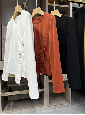 清仓不予退换#B师款！抽绳圆领长袖棉T恤女D1387