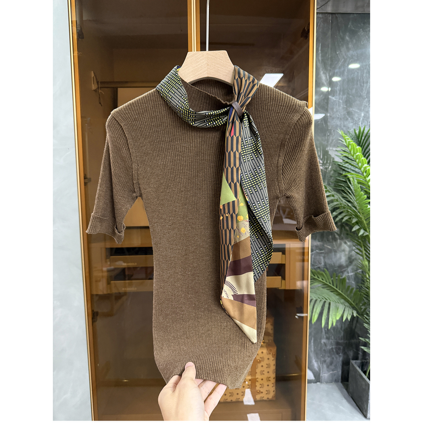 修身羊毛棉丝巾短袖针织衫T恤