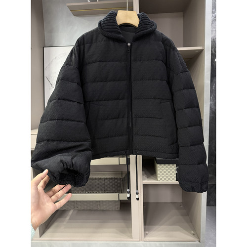 温暖针织翻领宽松鹅绒羽绒服外套