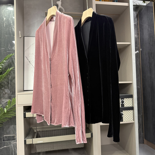 设计师款！优雅气质！真丝丝绒V领长袖衬衫上衣女  250830001~ZY