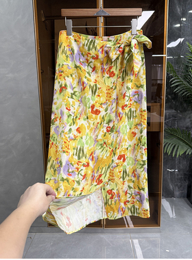 清仓不予退换！款！亚麻印花系带半身裙女    BQQDD76~ME