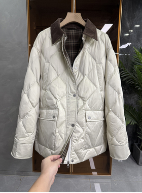 莼尾订单！jin口料！宽松菱格翻领鹅绒羽绒服外套女    731004~ME