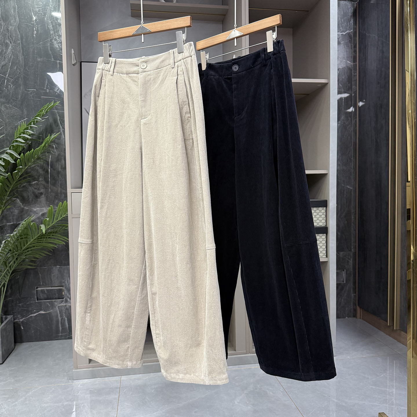 P牌料!灯芯绒高腰休闲镰刀阔腿裤