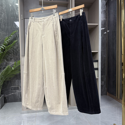 P牌料!灯芯绒高腰休闲镰刀阔腿裤