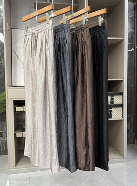 清仓不予退换！！薄款褶皱醋酸松紧腰休闲阔腿裤女M02214~ZY