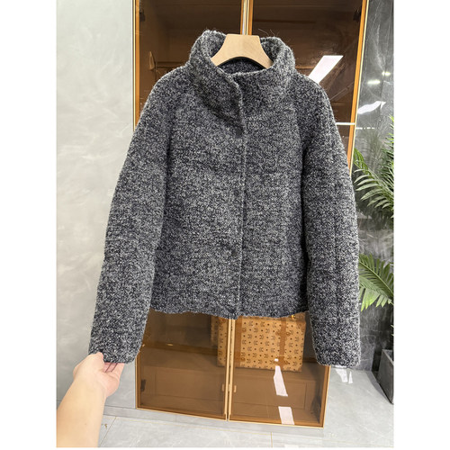 金线绵羊毛立领鹅绒羽绒服外套