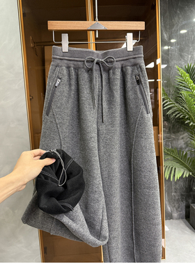 N货！秋冬时髦秘籍！加绒松紧腰休闲束脚阔腿卫裤女 M090780~JS