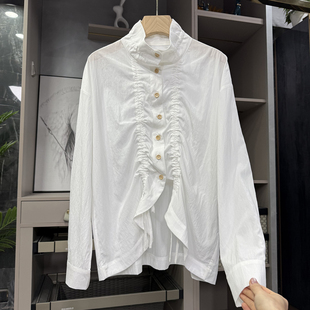 H371 美物 上衣女 衬衫 优雅法式 宽松抽绳立领莱赛尔长袖