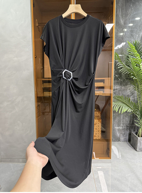 清仓不予退换！身材气质chao好！扭花圆领飞飞袖连衣裙T25041~ME