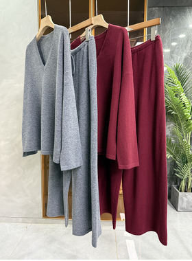 代工厂yuan单！宽松羊绒羊毛针织上衣+长裤套装女    D2946~ME