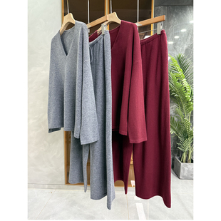 代工厂yuan单！宽松羊绒羊毛针织上衣+长裤套装女    D2946~ME