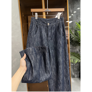 清仓不予退换！果杠杠滴！汉麻中高腰牛仔直筒裤女5042643~JS