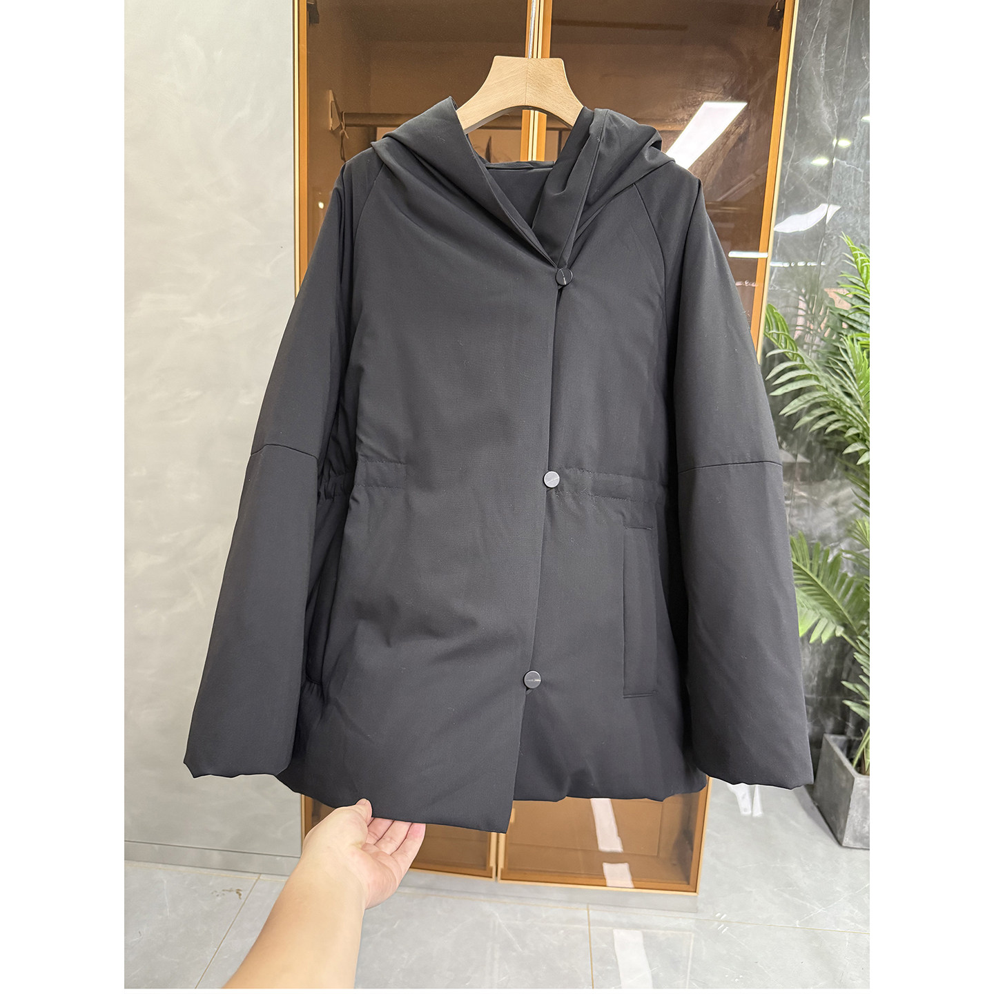 宽松绵羊毛鹅绒羽绒服连帽外套