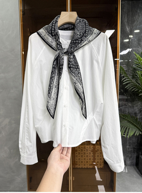 Q货！时髦不费力！披肩三角巾圆领长袖棉衬衫上衣女    R818~ME