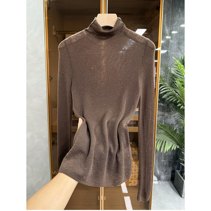N货！美到发光！薄款羊绒羊毛亮片高领针织打底衫女    S85808~JS
