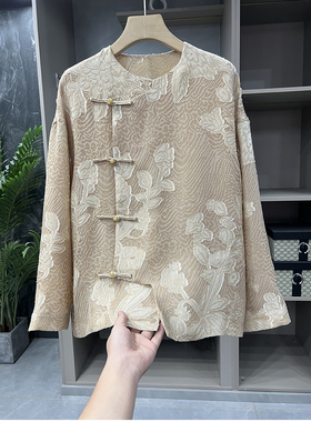 清仓不予退换！国风中式真丝提花浮雕盘扣斜襟上衣女56831