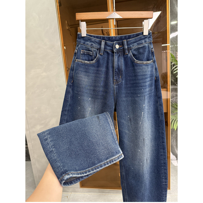 N货！磨毛高腰牛仔涂鸦镰刀裤