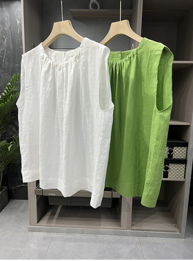 清仓不予退换！N@3宽松亚麻圆领无袖背心上衣女24441