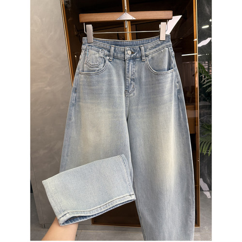 大工厂！重工洗水高腰牛仔镰刀裤